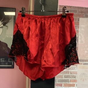 Secret Treasures Red Satin Pajama Shorts with Black Lace